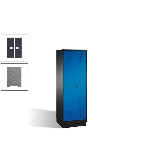 Doppel-Spind, Doppeltüren, Garderobenschrank mit Sockel, 2 Abteile a 300 mm, Korpus anthrazitgrau, Tür anthrazitgrau, 1.800 x 600 x 500 mm (HxBxT)