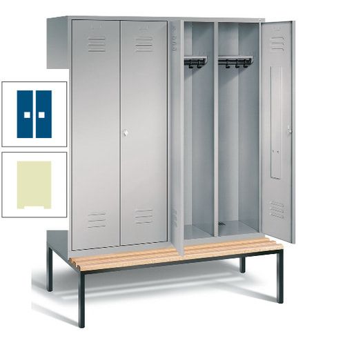 Doppel-Spindschrank, Buche Sitzbank untergebaut, 4 Abteile a 400 mm, Korpus lichtgrau, Tür anthrazitgrau, 2.090 x 1.590 x 815 mm (HxBxT)