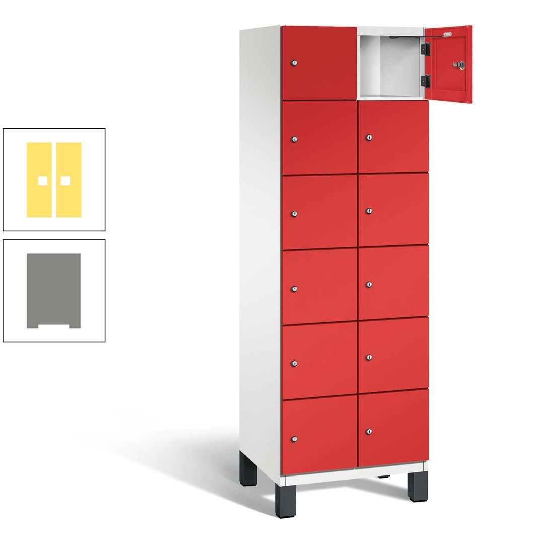 Fächerschrank, Stahlschrank, 12 Fächer, Türöffnungsbegrenzer, Füße, 1.980 x 600 x 525 mm (HxBxT), Korpus anthrazitgrau, Front anthrazitgrau