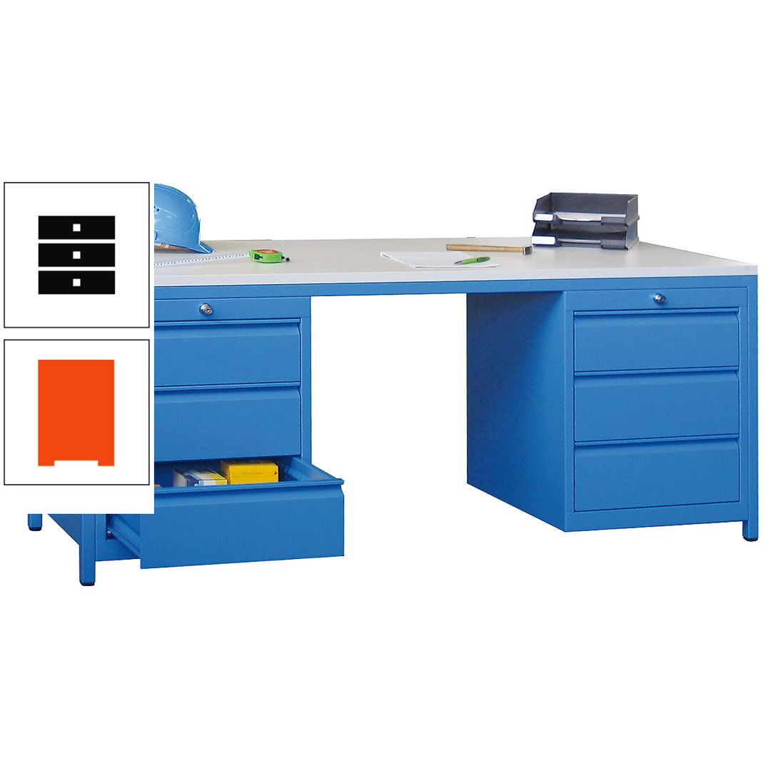 Meisterschreibtisch - 2 Schubladenblöcke - 6 Schubladen - 720 x 1.700 x 800 mm (HxBxT) - anthrazitgrau