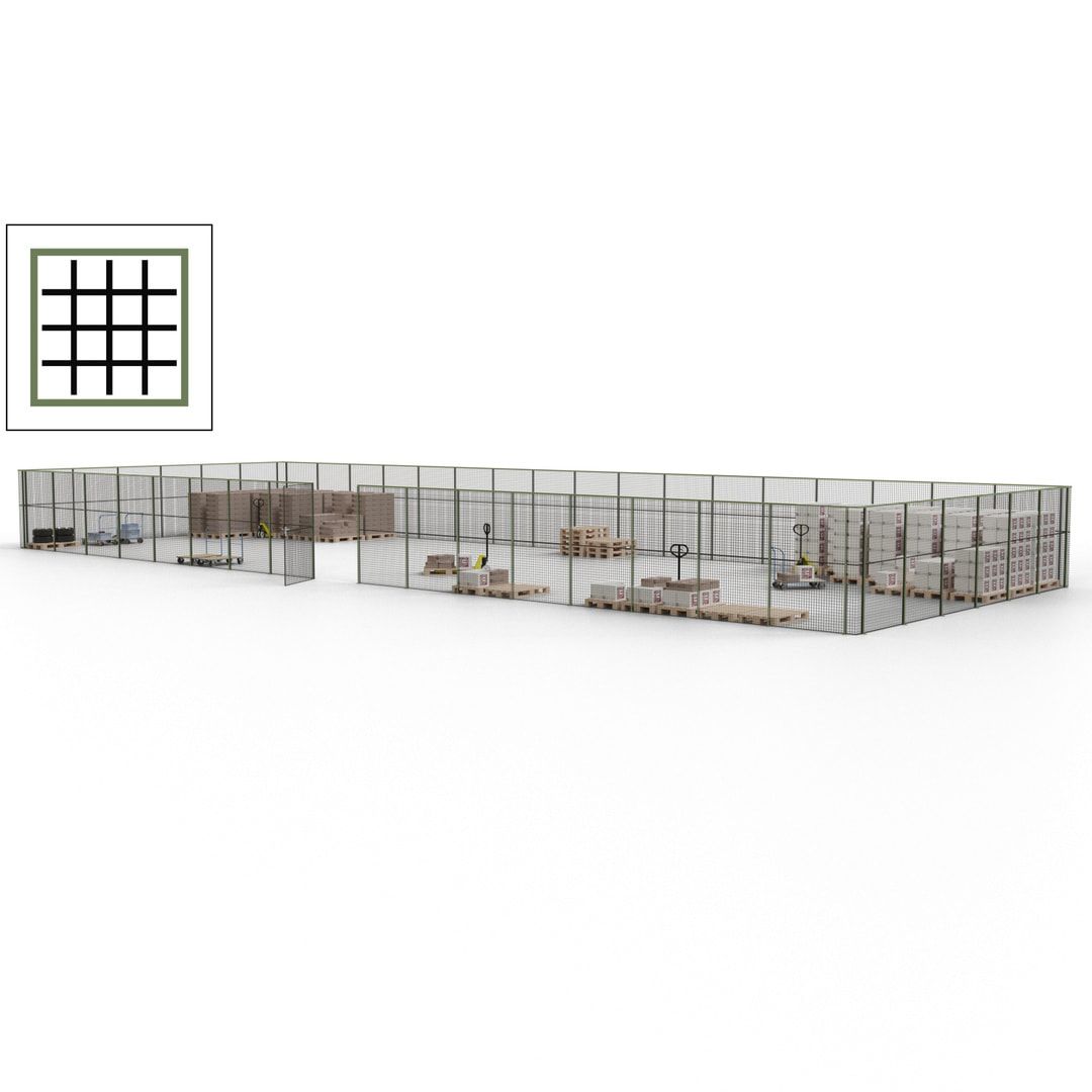 Maschinen Schutzgitter - Hallentrennwand - Sicherheitszaun - Tür - 69 m - 2.200 x 19.900 x 15.400 mm (HxBxT) - enzianblau