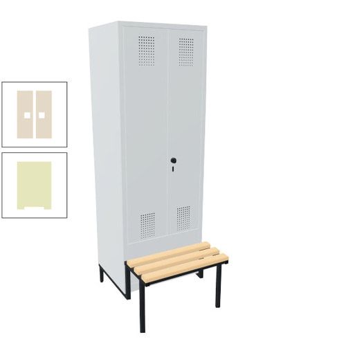 Doppel-Spind, Garderobenschrank, Buche Sitzbank integriert, 2 Abteile a 400 mm, Korpus anthrazitgrau, Tür anthrazitgrau, 1.850 x 800 x 815 mm (HxBxT)