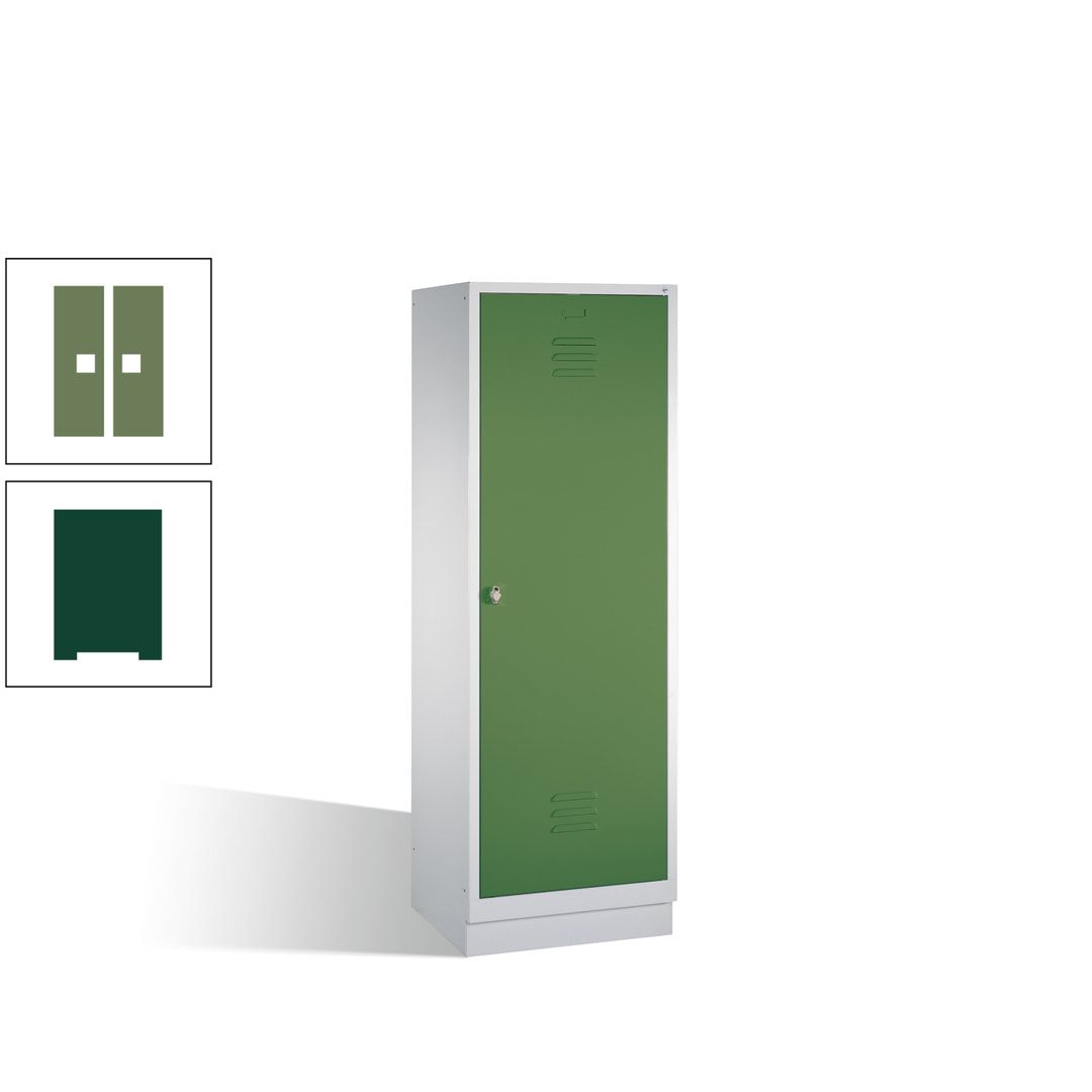 Doppel-Spind mit Großtür, Garderobenschrank mit Sockel, 2 Abteile a 300 mm, Korpus anthrazitgrau, Tür anthrazitgrau, 1.800 x 610 x 500 mm (HxBxT)