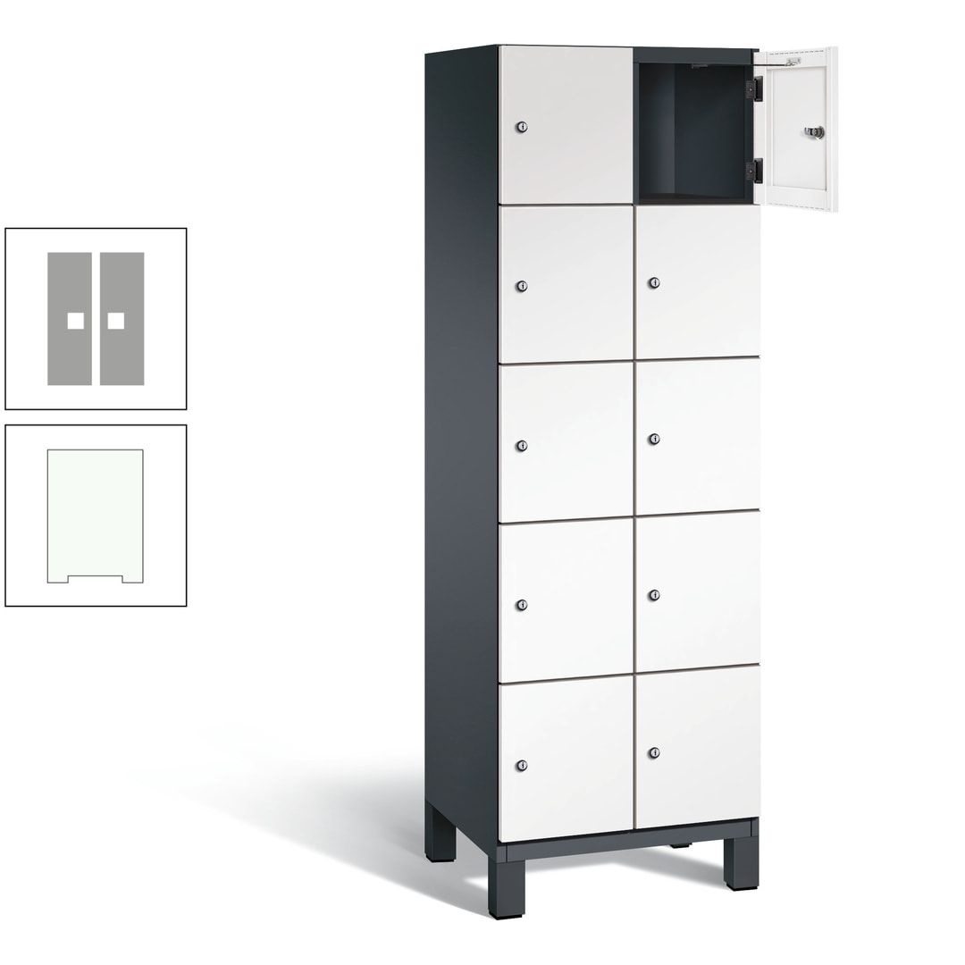 Fächerschrank, Stahlschrank, 10 Fächer, Türöffnungsbegrenzer, Füße, 1.980 x 600 x 525 mm (HxBxT), Korpus anthrazitgrau, Front anthrazitgrau