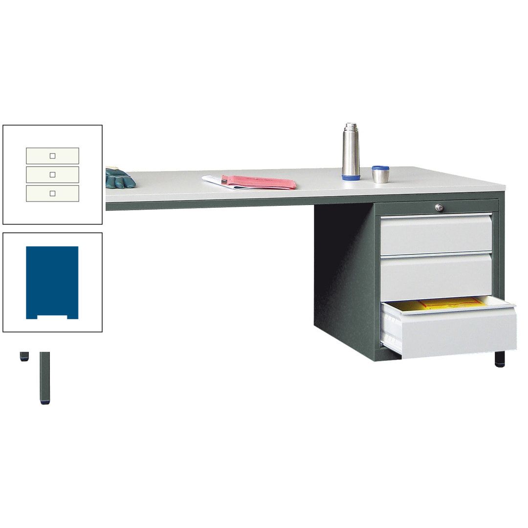 Meisterschreibtisch - 3 Schubladen 150 / 175 mm - 720 x 1.700 x 800 mm (HxBxT) - anthrazitgrau