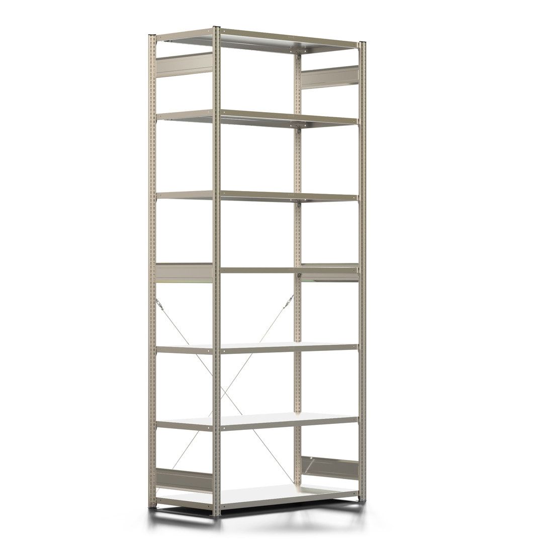 Fachbodenregal mit Tiefenriegel - 350 kg - 3.000 x 1.285 x 626 mm (HxBxT) - Anbauregal - 7 Böden - enzianblau - Lagerregal - Steckregal BERT