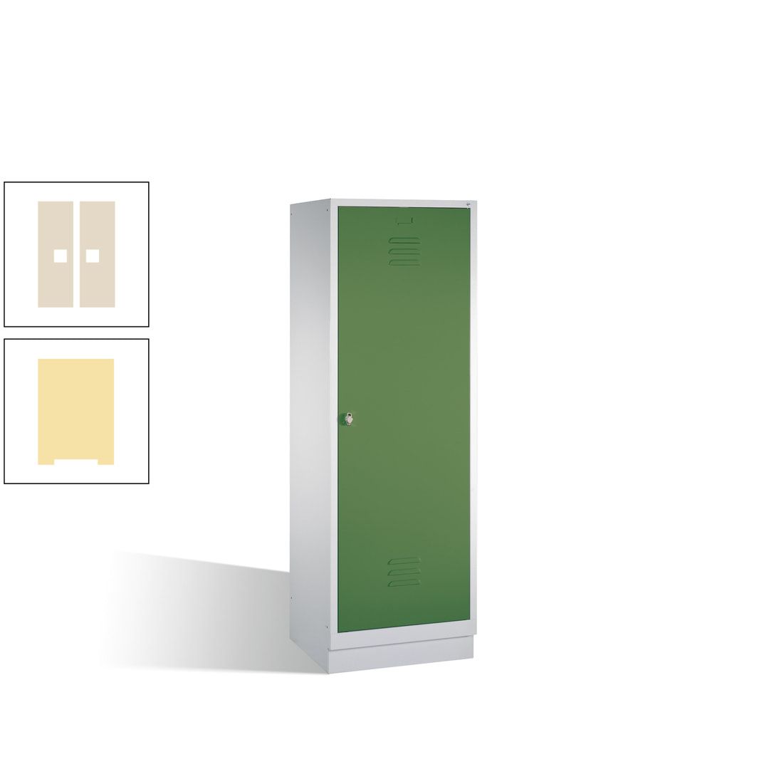 Doppel-Spind mit Großtür, Garderobenschrank mit Sockel, 2 Abteile a 300 mm, Korpus anthrazitgrau, Tür anthrazitgrau, 1.800 x 610 x 500 mm (HxBxT)