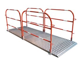 Grabenbrücke, mobile Brücke, Baustellübergang, Baustellenüberquerung, Handlauf, rutschfest, Aluminium, Reflektor, 1.000 mm breit