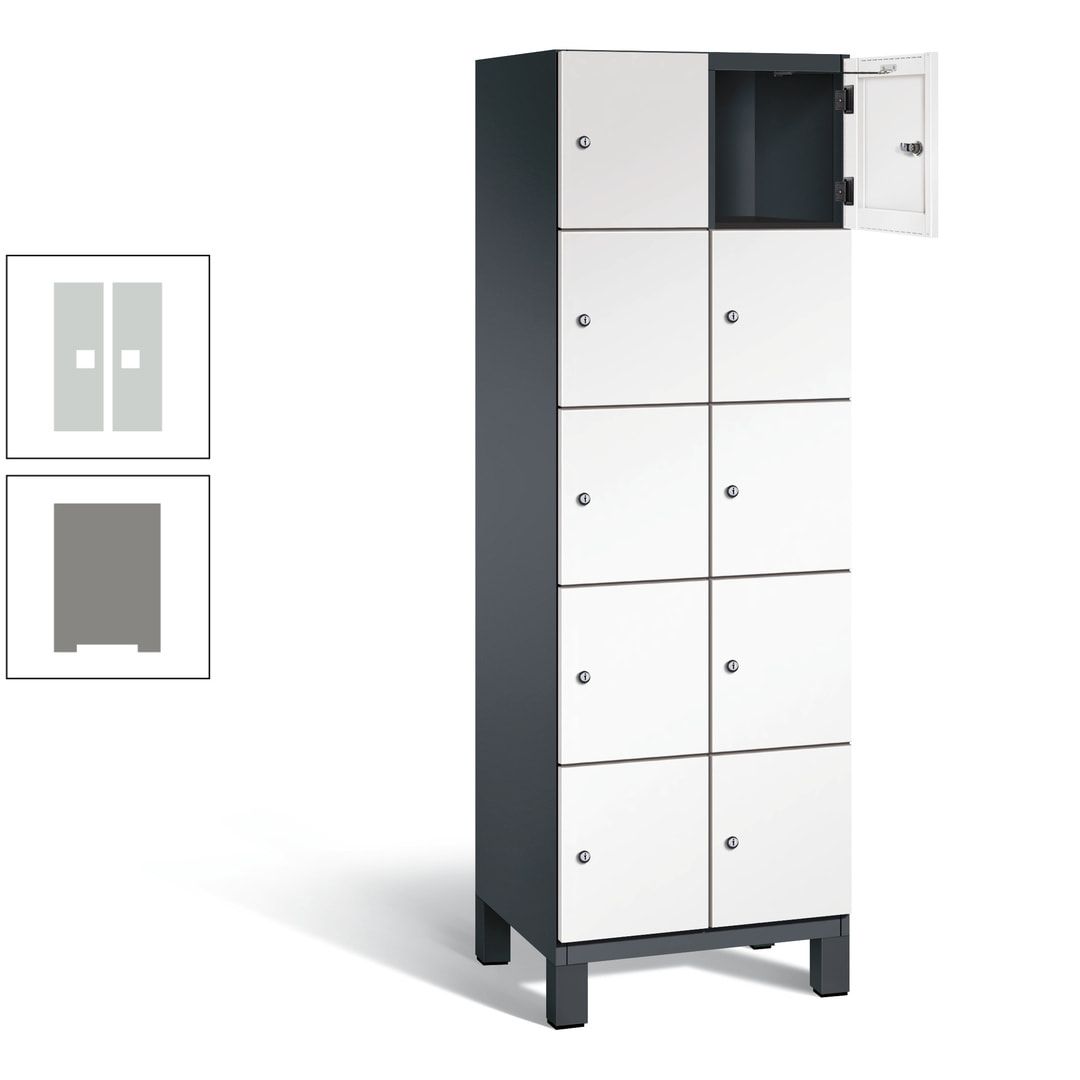 Fächerschrank, Stahlschrank, 10 Fächer, Türöffnungsbegrenzer, Füße, 1.980 x 600 x 525 mm (HxBxT), Korpus anthrazitgrau, Front anthrazitgrau