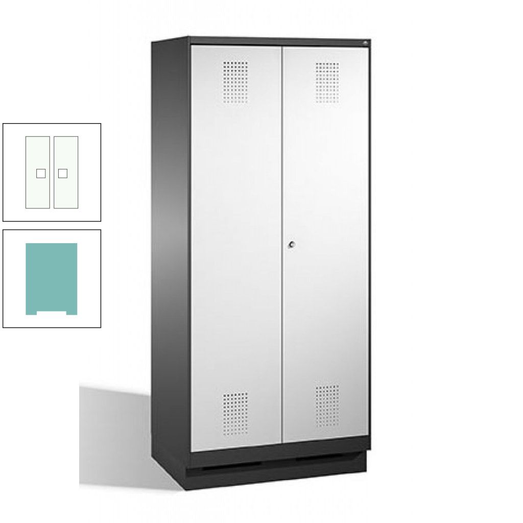 Doppel-Spind, Doppeltüren, Garderobenschrank mit Sockel, 2 Abteile a 400 mm, Korpus anthrazitgrau, Tür anthrazitgrau, 1.800 x 800 x 500 mm (HxBxT)