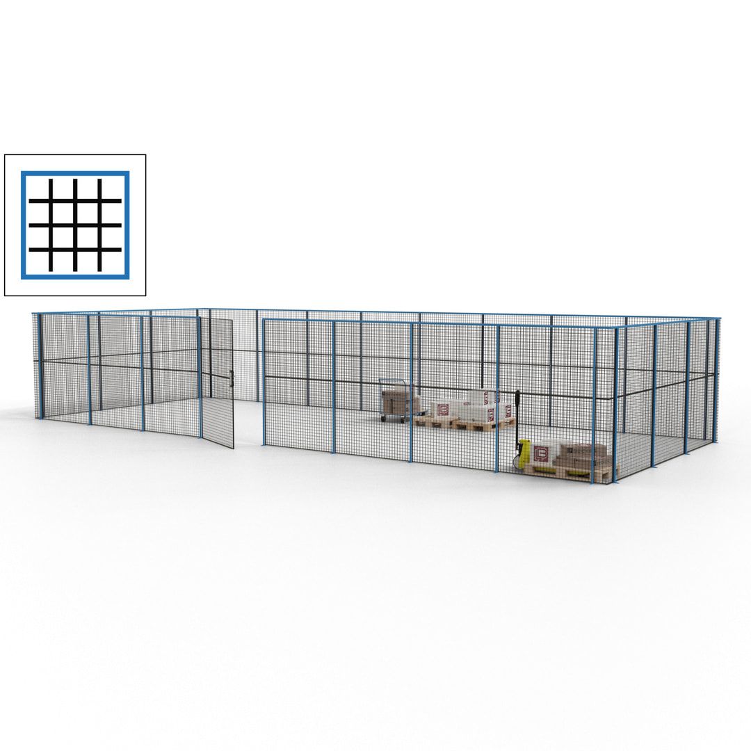 Maschinen Schutzgitter - Hallentrennwand - Sicherheitszaun - Tür - 33 m - 2.200 x 12.400 x 4.900 mm (HxBxT) - enzianblau