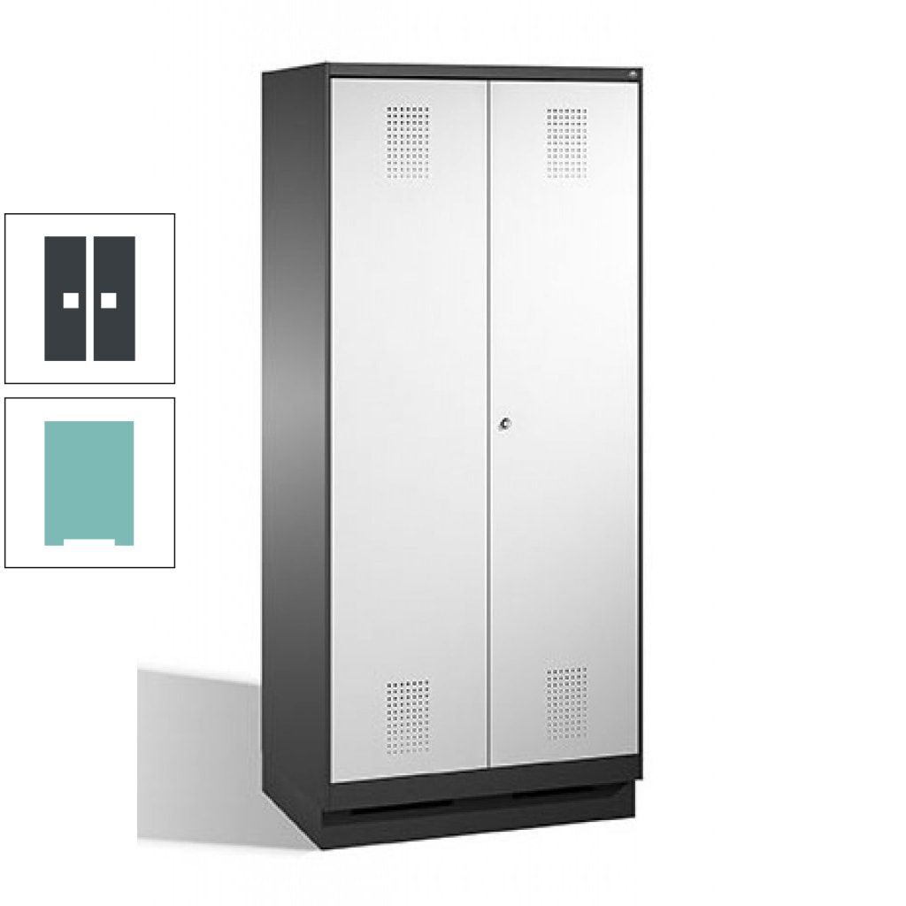 Doppel-Spind, Doppeltüren, Garderobenschrank mit Sockel, 2 Abteile a 400 mm, Korpus anthrazitgrau, Tür anthrazitgrau, 1.800 x 800 x 500 mm (HxBxT)