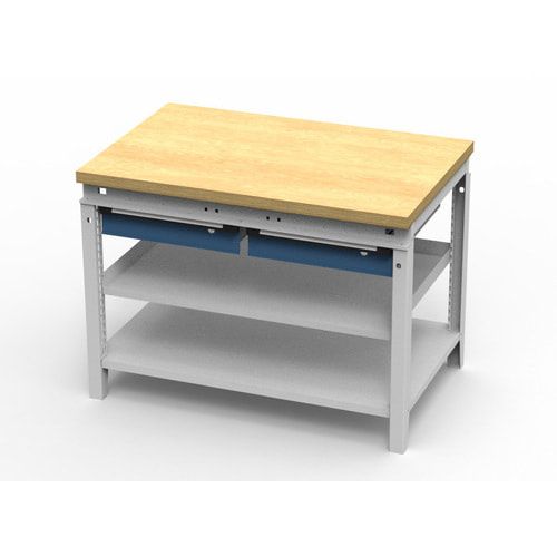 OTTOKIND Werkbank - bündige Arbeitsplatte - 850 x 1.150 x 750 mm (HxBxT) - 2 Schubladen - 2 Ablageböden - lichtgrau