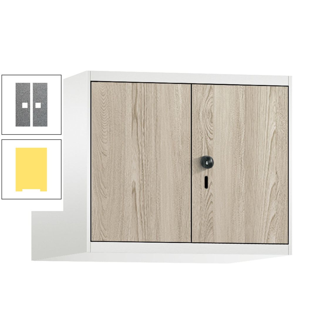 Aufsatzschrank, Schrankaufsatz, Türen paarweise, 2 Fächer a 300 mm, Farbe Pastellgelb, Tür anthrazitgrau , 500 x 600 x 500 mm (HxBxT)