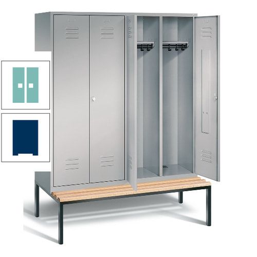 Doppel-Spindschrank, Buche Sitzbank untergebaut, 4 Abteile a 400 mm, Korpus lichtgrau, Tür anthrazitgrau, 2.090 x 1.590 x 815 mm (HxBxT)