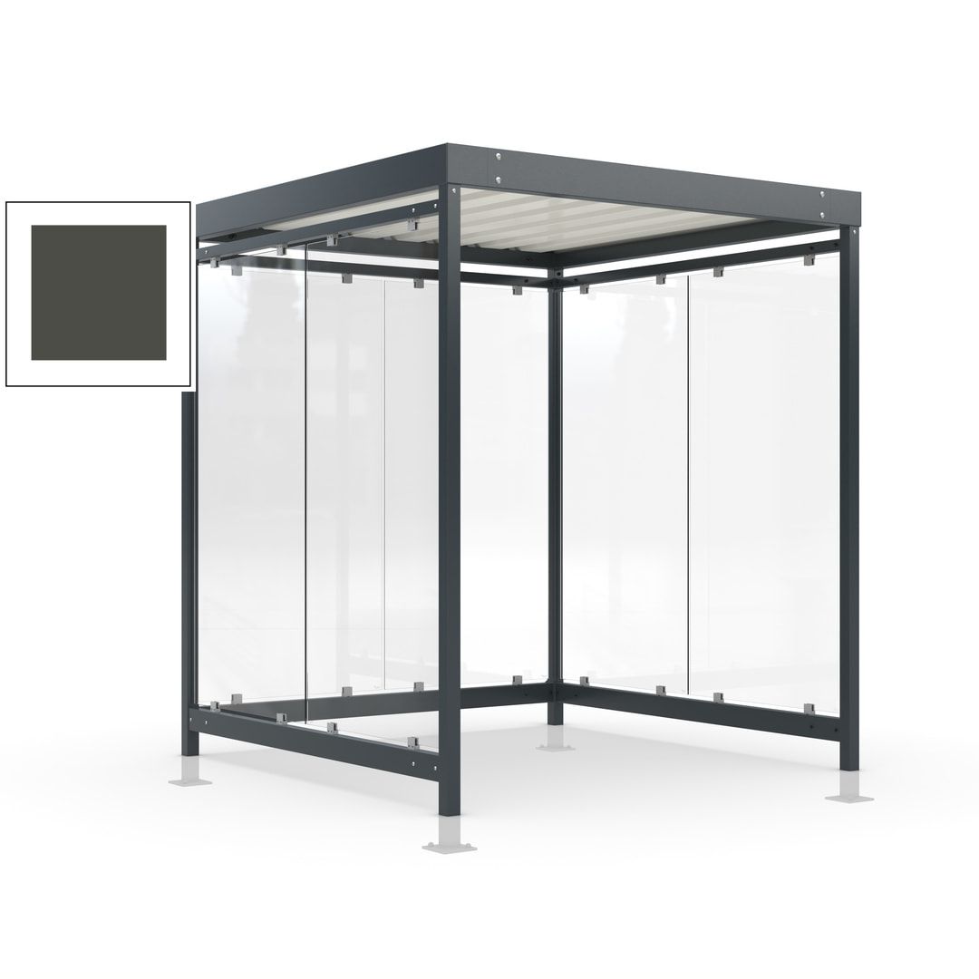 Raucherunterstand, Bushaltestelle, Bausatz, mit Überpflasterung, 6-7 Personen, 6 Wände, 2.440 x 2.165 x 2.165 mm (HxBxT), Achatgrau