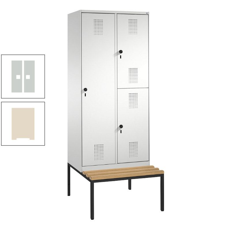 Garderobenschrank, Spind ein- und doppelstöckig Sitzbank, 2 Abteile, 3 Fächer, 2.090 x 800 x 500 mm (HxBxT), Front anthrazitgrau, Korpus anthrazitgrau