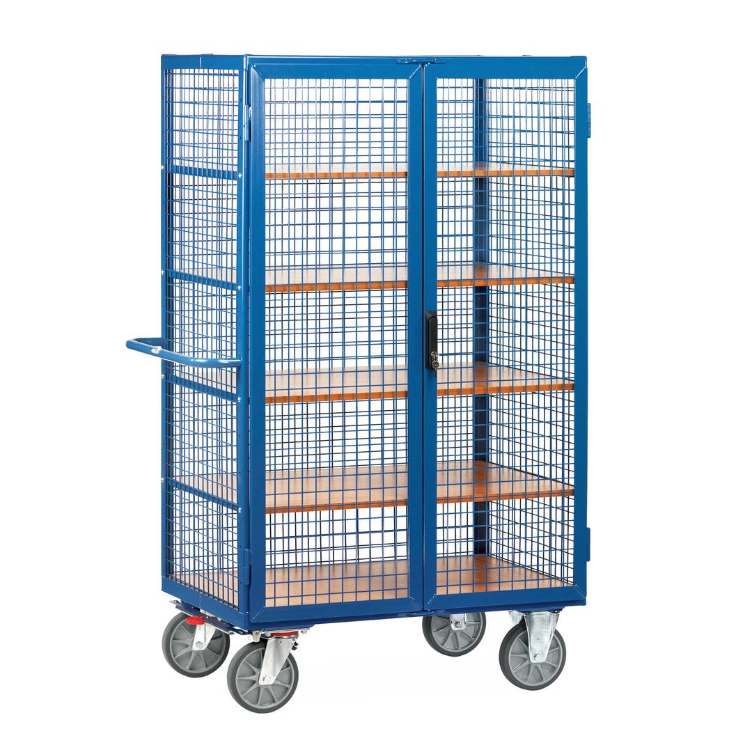 Fetra - Etagen-Kastenwagen - Tragkraft 750 kg - 680 x 1.000 mm (BxT) - Drahtgitter - 2 Türen - Stangenverschluss - brillantblau