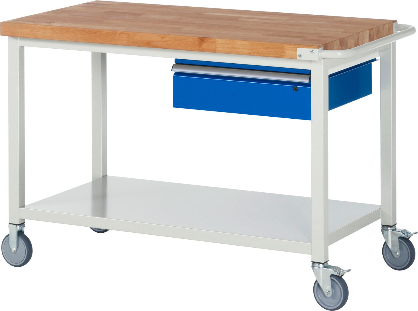 Mobile Werkbank mit Ablageboden - 1 Schublade - 150:1 - höhenverstellbar 880-1.080 mm - 1.250 x 700 mm (BxT) - 450 kg - Anthrazitgrau