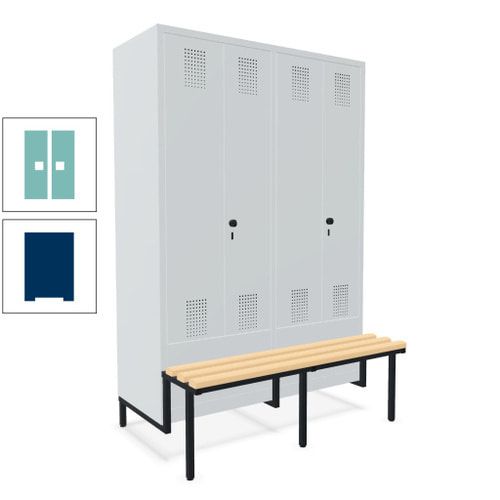 Doppel-Spind, Garderobenschrank, Buche Sitzbank integriert, 4 Abteile 300 mm, Korpus anthrazitgrau, Tür anthrazitgrau, 1.850 x 1.200 x 815 mm (HxBxT)