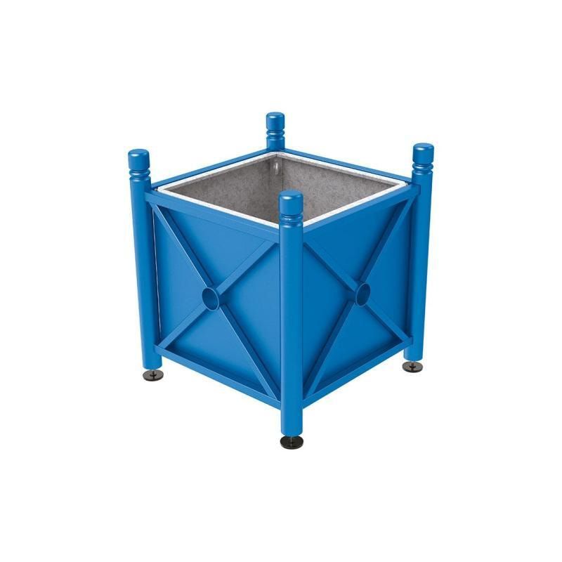 Pflanzbehälter, Stahlblech feuerverzinkt, verstellbare Füße, Innenfach feuerverzinkt, Kopf Agora, 750 x 800 x 800 mm (HxBxT), enzianblau