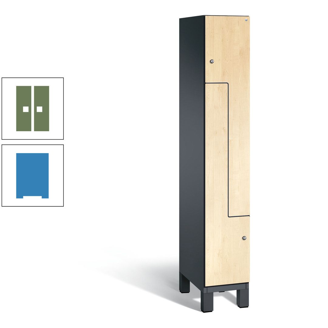 Z-Garderobenspind mit Füßen, 2 Personen, 1.980 x 300 x 525 mm (HxBxT), Korpus anthrazitgrau, Tür anthrazitgrau