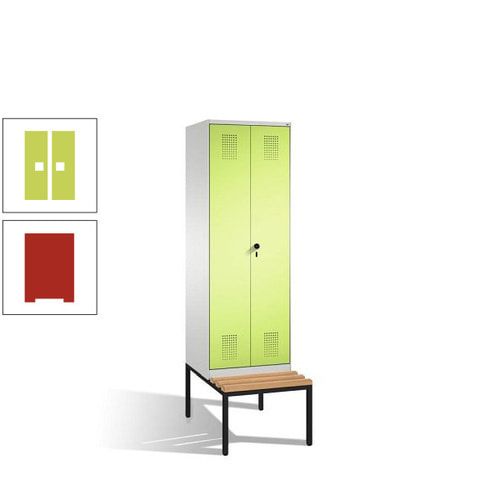 Doppel-Spind, Garderobenschrank, Buche Sitzbank untergebaut, 2 Abteile a 300 mm, Korpus anthrazitgrau, Tür anthrazitgrau, 2.090 x 600 x 815 mm (HxBxT)