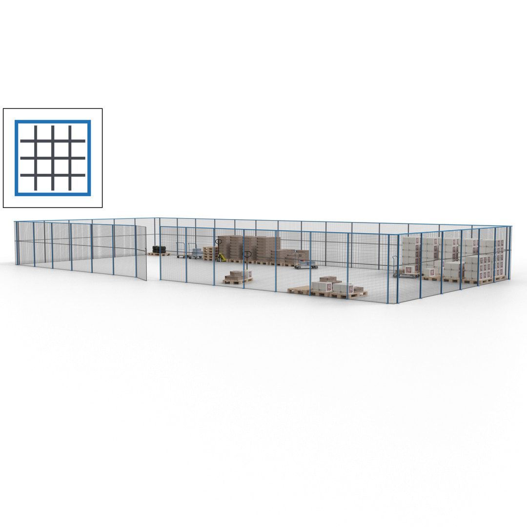 Maschinen Schutzgitter - Hallentrennwand - Sicherheitszaun - Tür - 60 m - 2.200 x 21.400 x 9.400 mm (HxBxT) - enzianblau