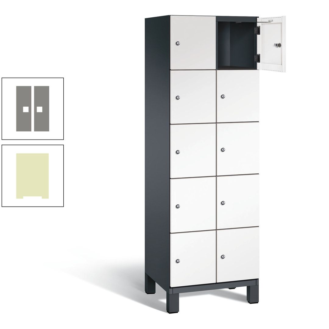 Fächerschrank, Stahlschrank, 10 Fächer, Türöffnungsbegrenzer, Füße, 1.980 x 600 x 525 mm (HxBxT), Korpus anthrazitgrau, Front anthrazitgrau