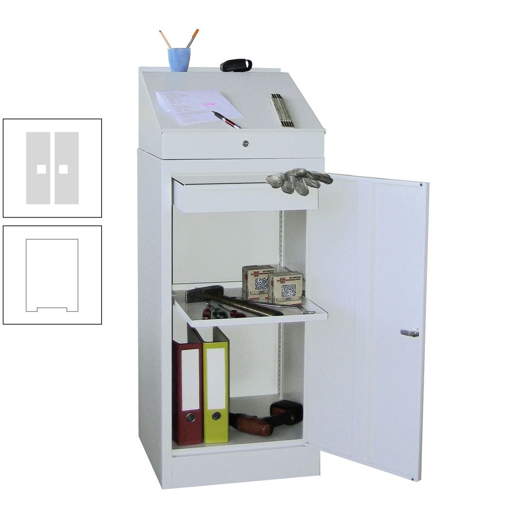 Stehpult mit Schrank - Vollblechtür - Zylinderschloss - 1 Einlegeboden, 1 Schublade - 1.270x500x500 mm (HxBxT) - anthrazitgrau