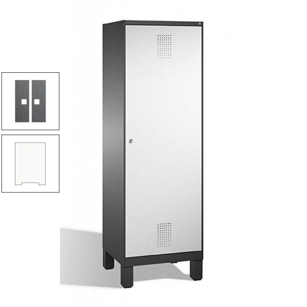 Doppel-Spind, Garderobenschrank, 1 Tür für 2 Abteile a 300 mm, Korpus anthrazitgrau, Türen anthrazitgrau, 1.850 x 600 x 500 mm (HxBxT)