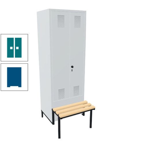 Doppel-Spind, Garderobenschrank, Buche Sitzbank integriert, 2 Abteile a 400 mm, Korpus anthrazitgrau, Tür anthrazitgrau, 1.850 x 800 x 815 mm (HxBxT)