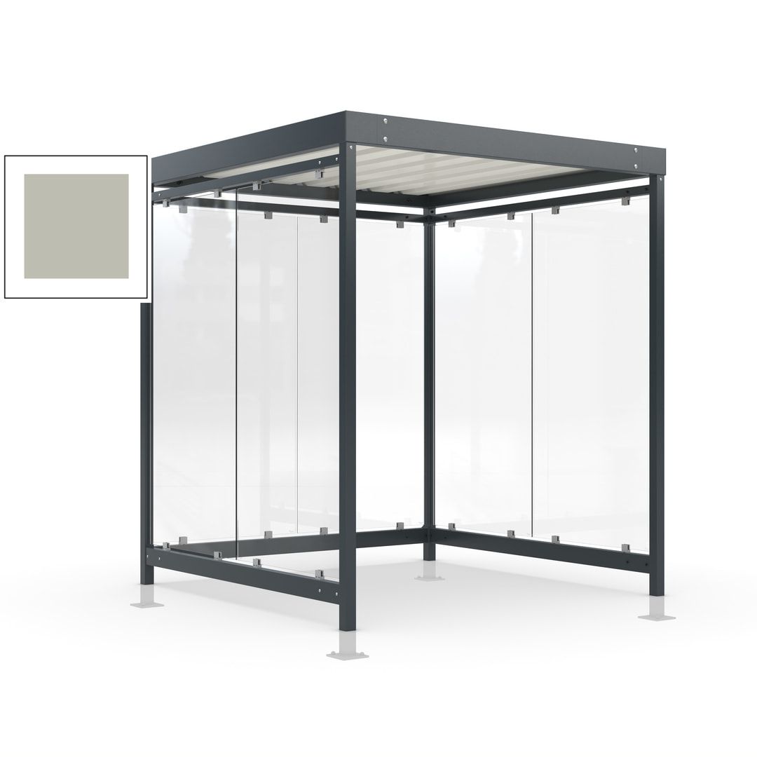 Raucherunterstand, Bushaltestelle, Bausatz, mit Überpflasterung, 6-7 Personen, 6 Wände, 2.440 x 2.165 x 2.165 mm (HxBxT), Achatgrau