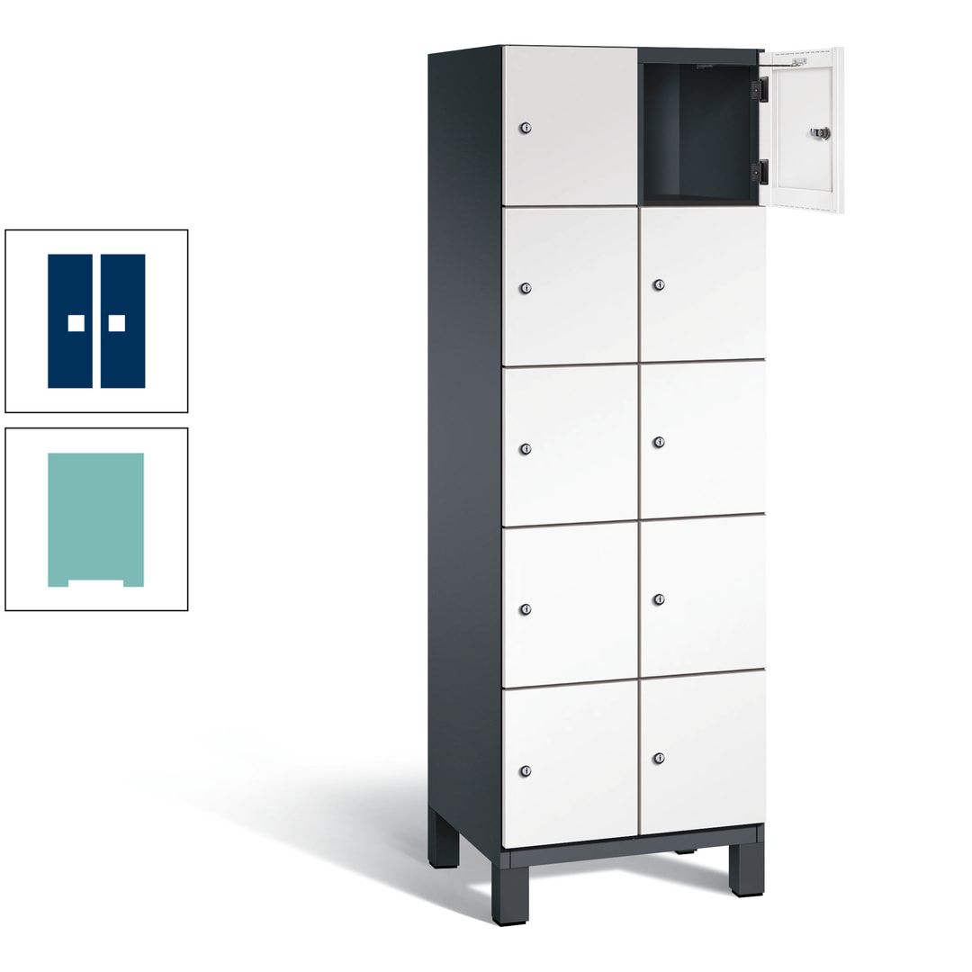 Fächerschrank, Stahlschrank, 10 Fächer, Türöffnungsbegrenzer, Füße, 1.980 x 600 x 525 mm (HxBxT), Korpus anthrazitgrau, Front anthrazitgrau