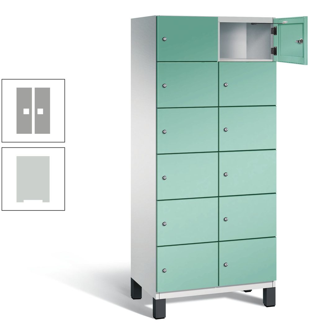 Fächerschrank, Stahlschrank, 12 Fächer, Türöffnungsbegrenzer, Füße, 1.980 x 800 x 525 mm (HxBxT), Korpus anthrazitgrau, Front anthrazitgrau