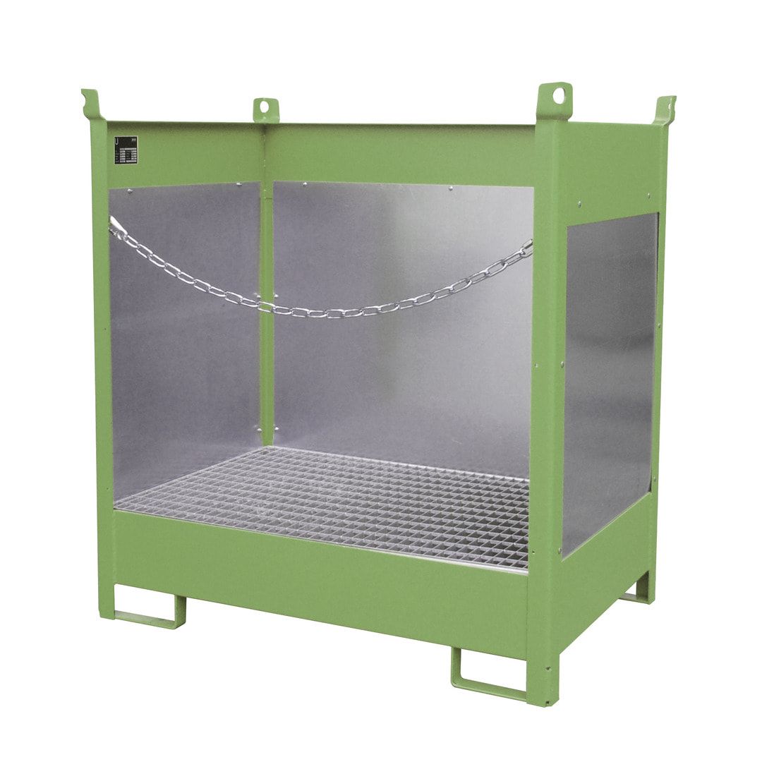 Fass-Stapelpalette - für 2 x 200-l-Fässer - Volumen 210 l - 1.495 x 1.410 x 920 mm (HxBxT) - Spritzschutzwände - feuerrot