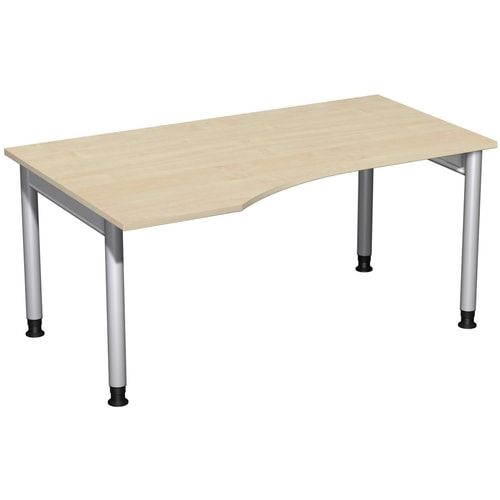 Eckschreibtisch, Ecke links, Füße einseitig verkürzt, 4-Fuß Pro, höhenverstellbar, 680-800 x 1.600 x 1.000 mm (HxBxT), Dekor Ahorn