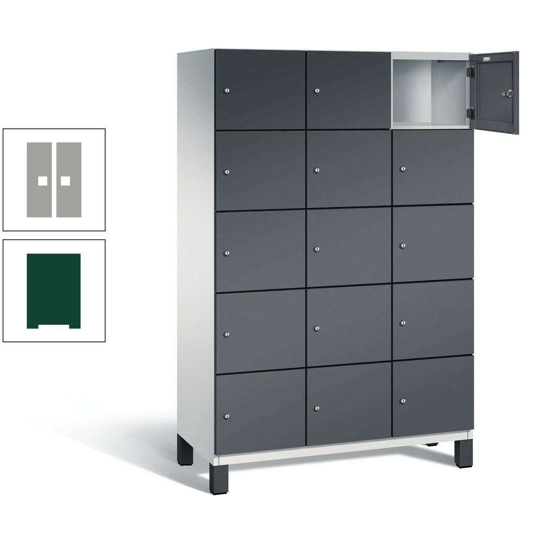 Fächerschrank, Stahlschrank, 15 Fächer, Türöffnungsbegrenzer, Füße, 1.980 x 1.200 x 525 mm (HxBxT), Korpus anthrazitgrau, Front anthrazitgrau