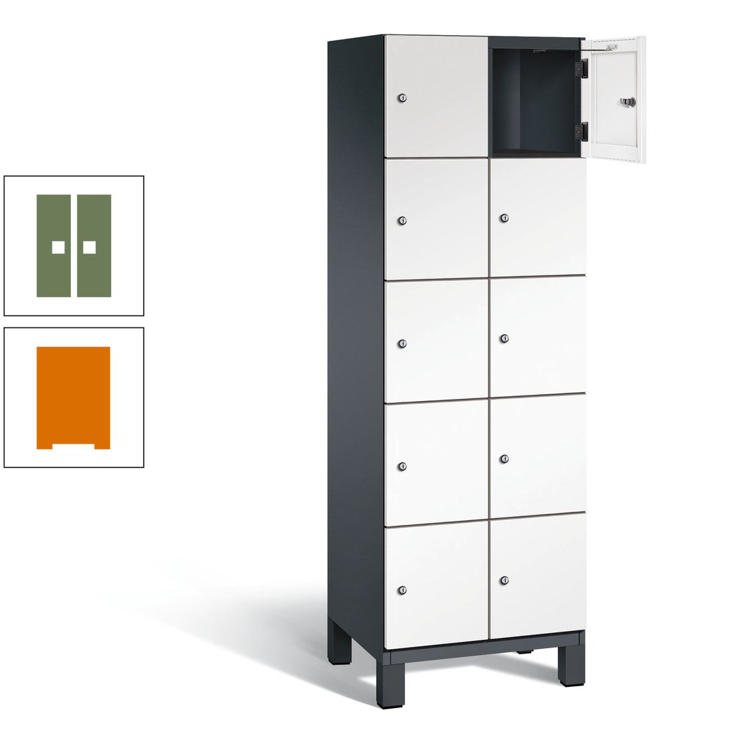 Fächerschrank, Stahlschrank, 10 Fächer, Türöffnungsbegrenzer, Füße, 1.980 x 600 x 525 mm (HxBxT), Korpus anthrazitgrau, Front anthrazitgrau