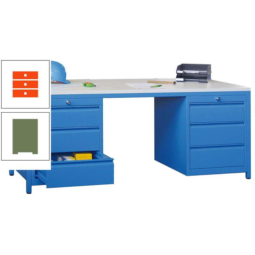 Meisterschreibtisch - 2 Schubladenblöcke - 6 Schubladen - 720 x 1.700 x 800 mm (HxBxT) - anthrazitgrau