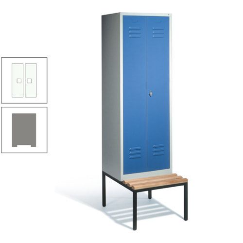 Doppel-Spindschrank, Buche Sitzbank untergebaut, 2 Abteile a 300 mm, Korpus lichtgrau, Tür anthrazitgrau, 2.090 x 610 x 815 mm (HxBxT)