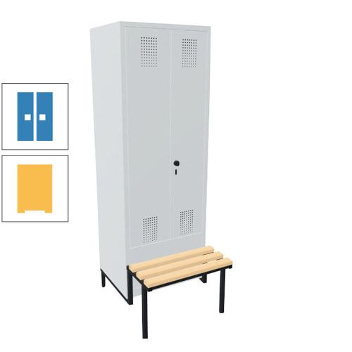 Doppel-Spind, Garderobenschrank, Buche Sitzbank integriert, 2 Abteile a 400 mm, Korpus anthrazitgrau, Tür anthrazitgrau, 1.850 x 800 x 815 mm (HxBxT)