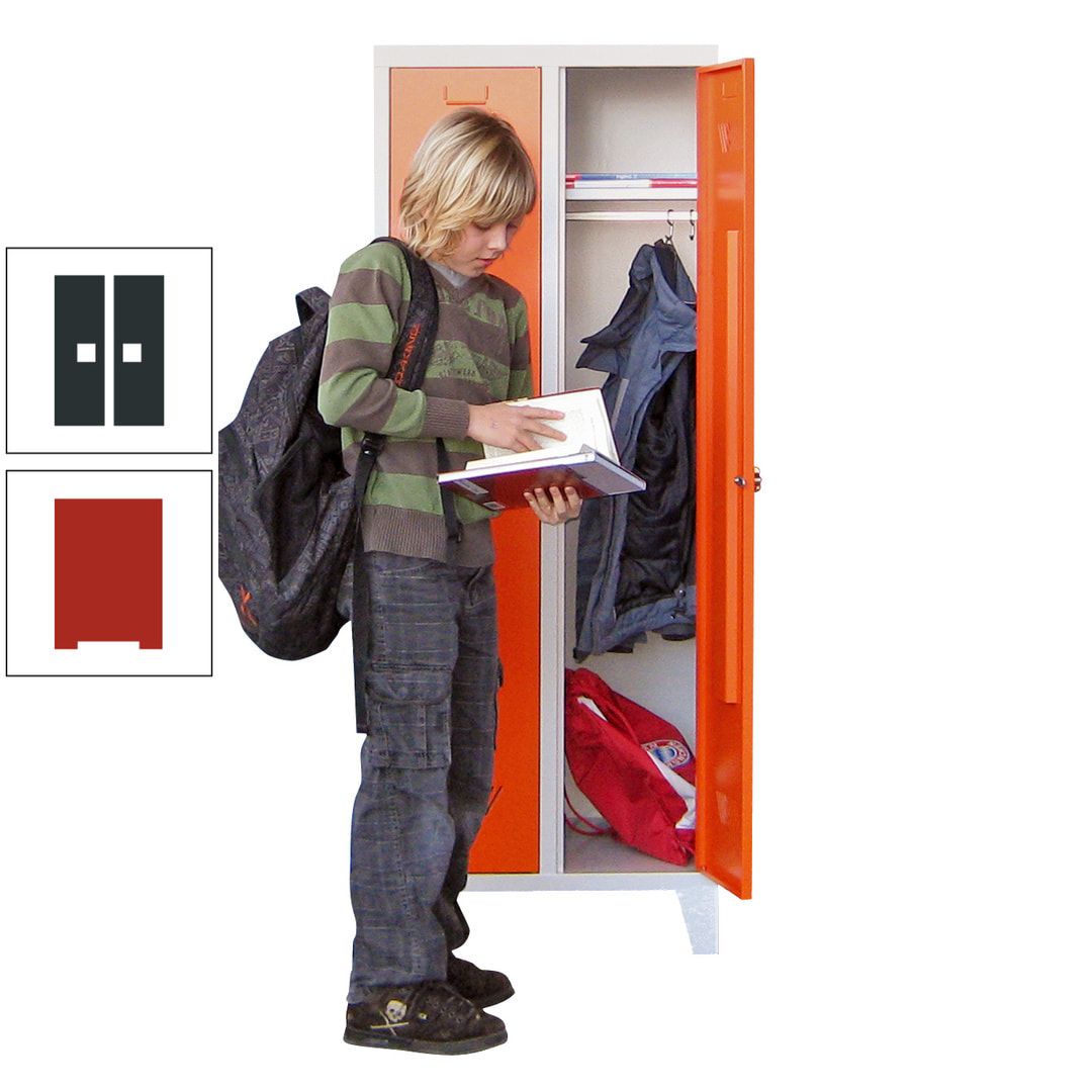 Spindschrank f. Schulen - mit Füßen - Höhe 1.600 mm - 3 Abteile a 300 mm - Drehriegel - anthrazitgrau