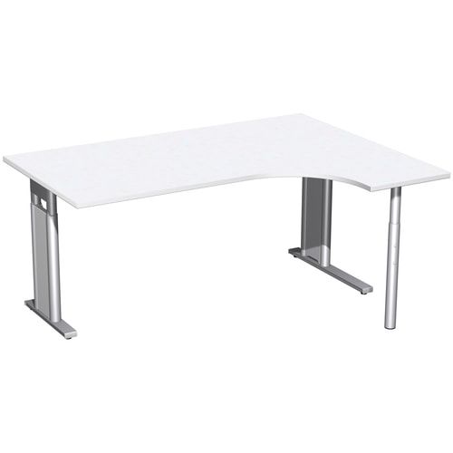 Eckschreibtisch, Ecke rechts, Füße einseitig verkürzt, C-Fuß Pro, höhenverstellbar, 680-820 x 1.600 x 1.200 mm (HxBxT), Dekor Ahorn