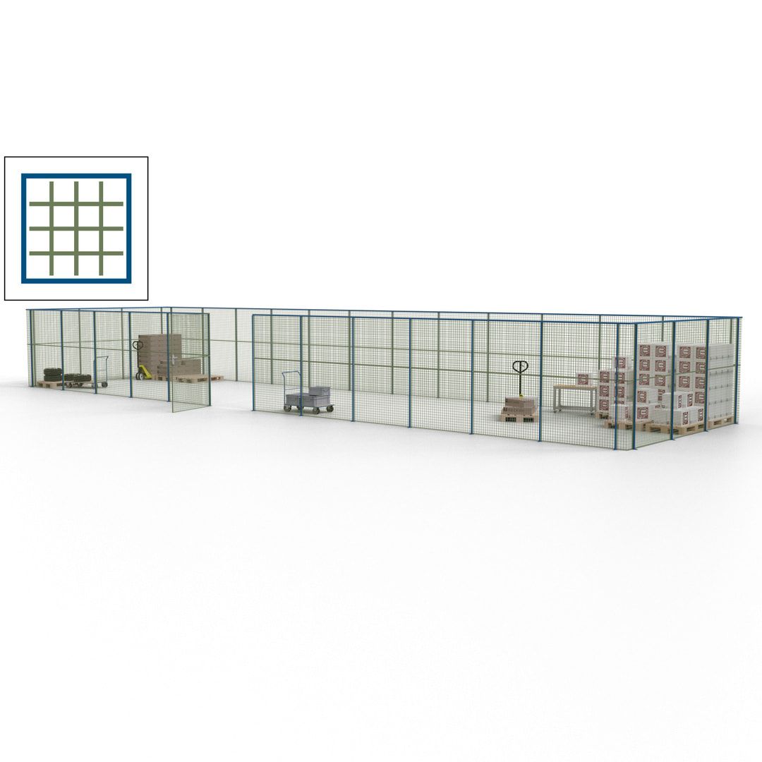 Maschinen Schutzgitter - Hallentrennwand - Sicherheitszaun - Tür - 45 m - 2.200 x 18.400 x 4.900 mm (HxBxT) - enzianblau