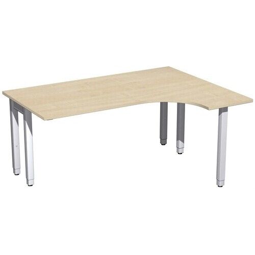 Eckschreibtisch, Ecke rechts, Füße einseitig verkürzt, 4-Fuß Quadrat Pro, höhenverstellbar, 680-800 x 1.600 x 1.200 mm (HxBxT), Dekor Ahorn