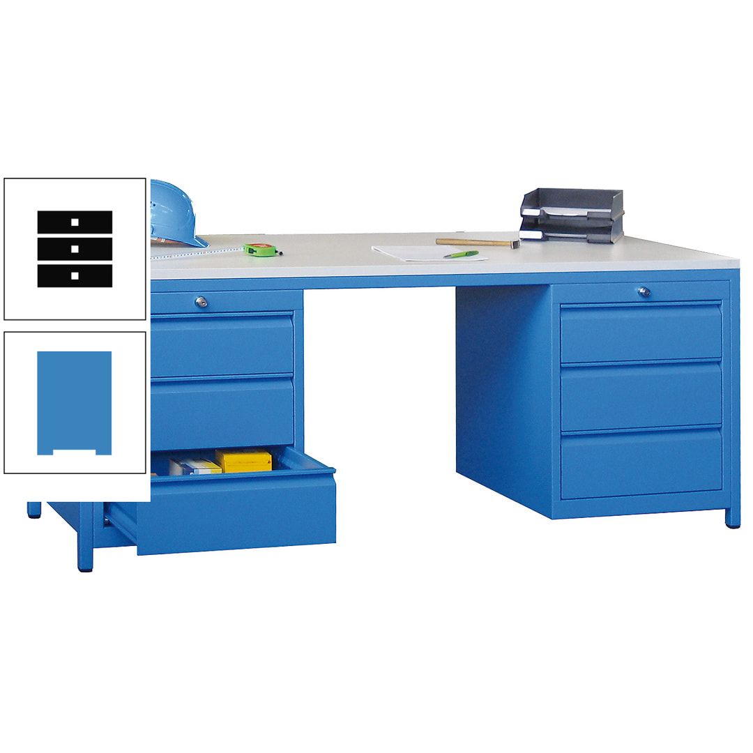 Meisterschreibtisch - 2 Schubladenblöcke - 6 Schubladen - 720 x 1.700 x 800 mm (HxBxT) - anthrazitgrau