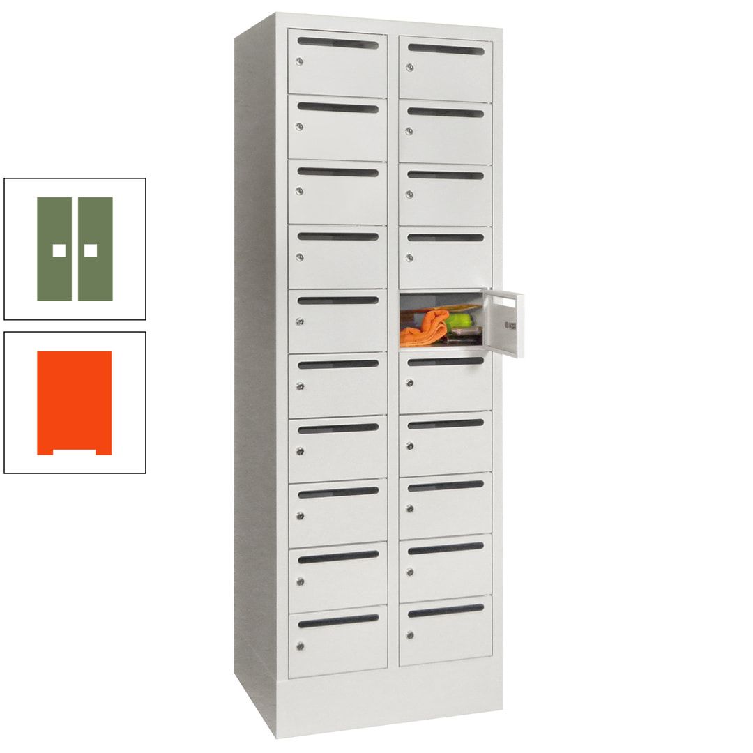 Postverteilerschrank, Schließfachschrank, 2 Abteile a 300 mm, 20 Fächer, 1.850 x 600 x 500 mm (HxBxT), Korpus anthrazitgrau, Front anthrazitgrau