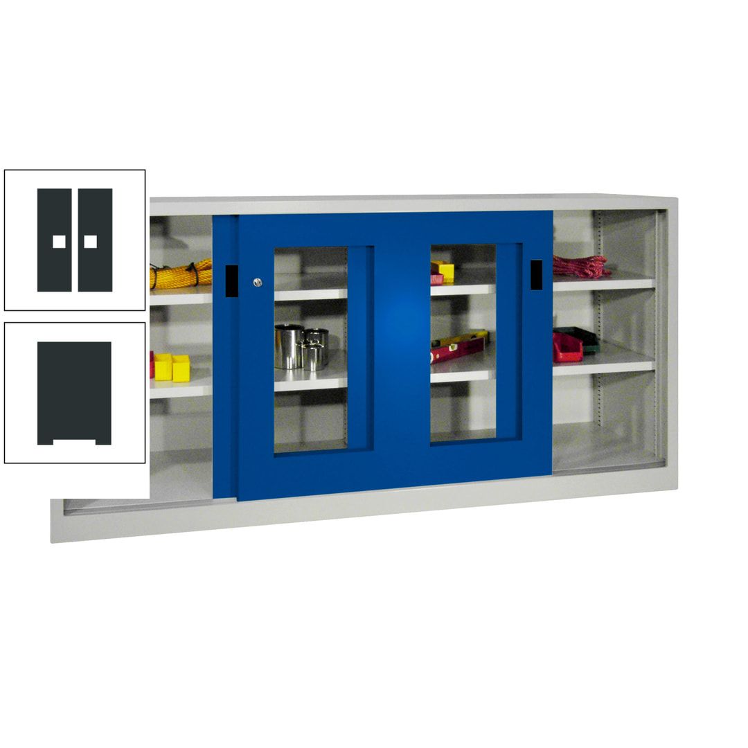 Schiebetürenschrank - Sichtfenstertüren - 1.000x2.000x400 mm (HxBxT) - 4 Böden, gepulvert - Zylinderschloss - anthrazitgrau