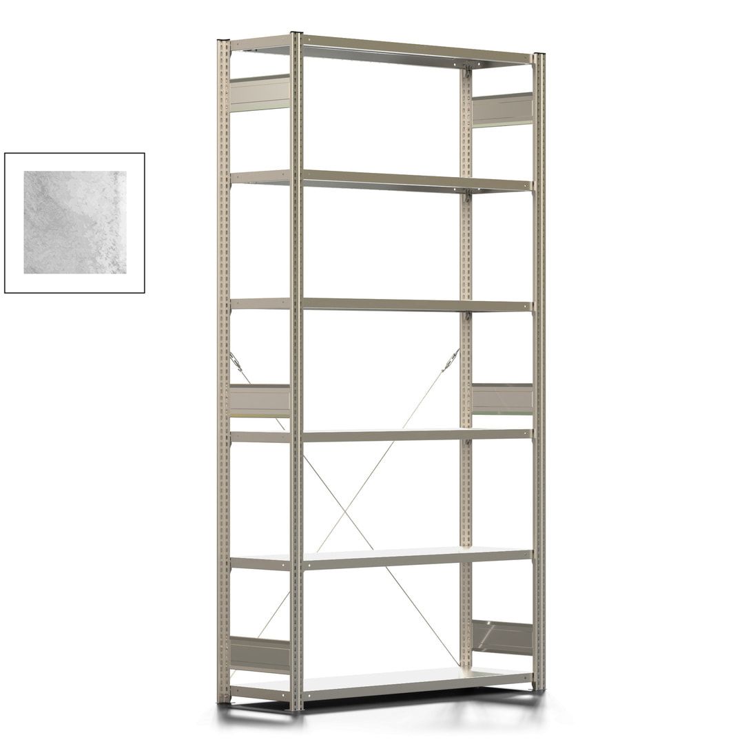 Fachbodenregal mit Tiefenriegel - 350 kg - 2.500 x 1.285 x 426 mm (HxBxT) - Anbauregal - 6 Böden - enzianblau - Lagerregal - Steckregal BERT